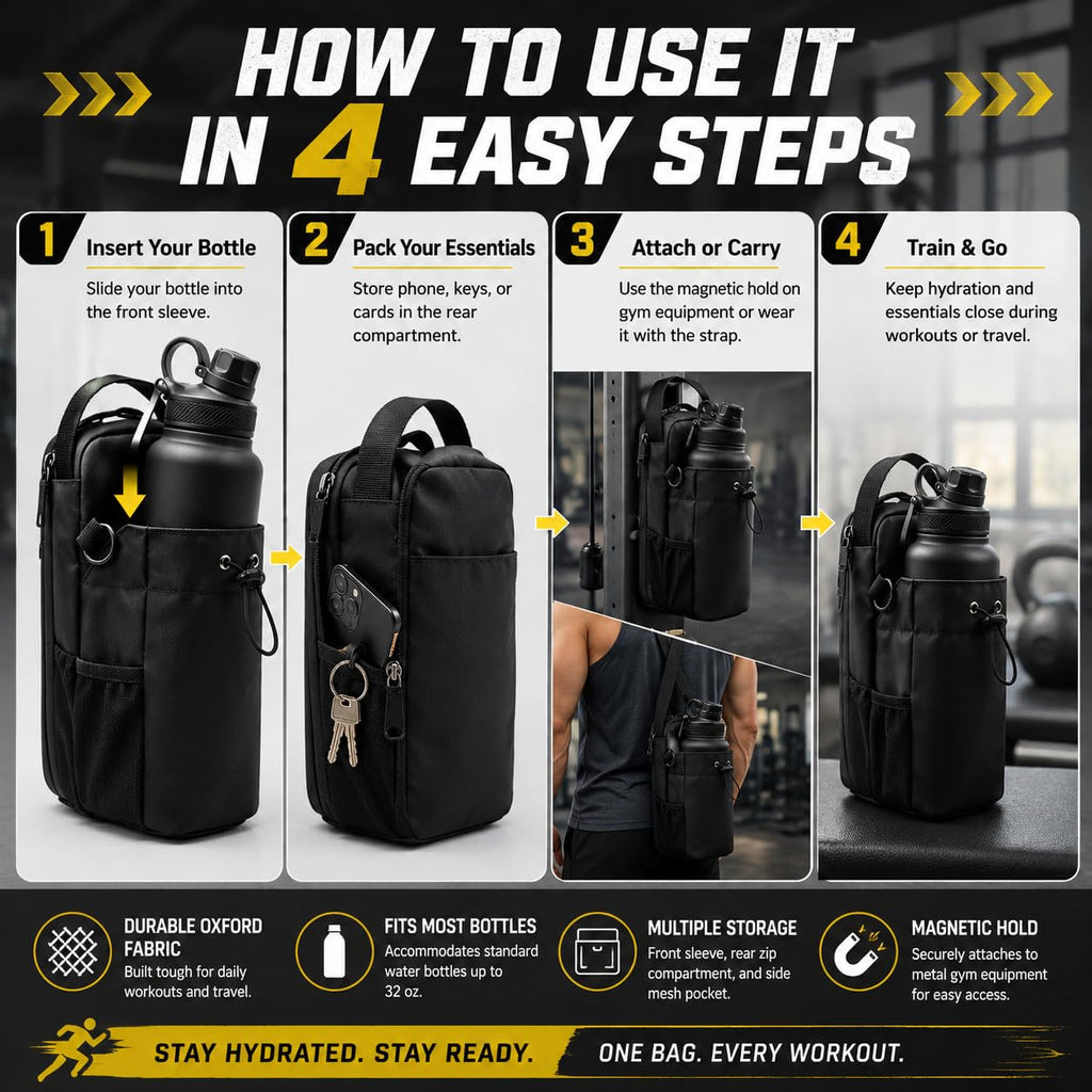 Magnetic Water Bottle Bag for Gym, Heavy-Duty Bottle Holder with Shoulder Strap, Phone and Keys Pockets, Magnetic Gym Bag for Men and Women, BB-607 - image 5
