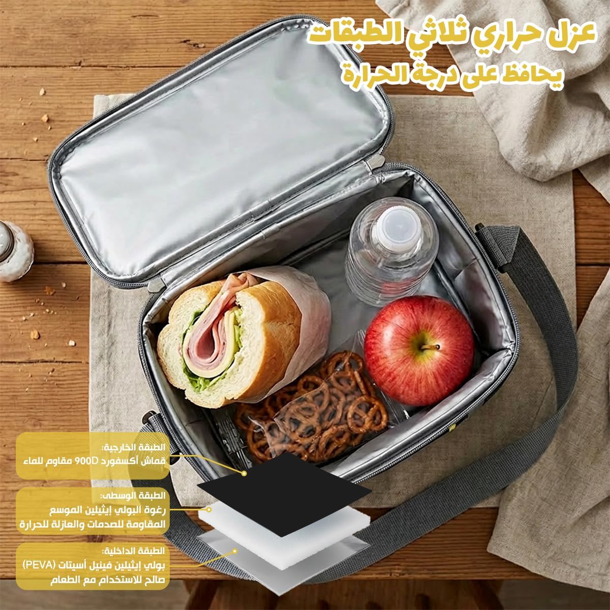 Lunch Bag, 6L Insulated Lunch Box by hanso, Thermal Food Cooler Tote, Waterproof Leakproof Storage Bag for Hot and Cold Meals, Work, School, Picnic, Travel, BB-568 (Black & Yellow) - image 4