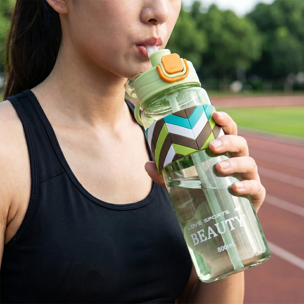 Sports Water Bottle 800ml with Carry Handle, BPA-Free Leak-Resistant Plastic Drinking Bottle for Gym, Fitness, School, Office, Travel and Outdoor Use, FL-1312, Green - image 6