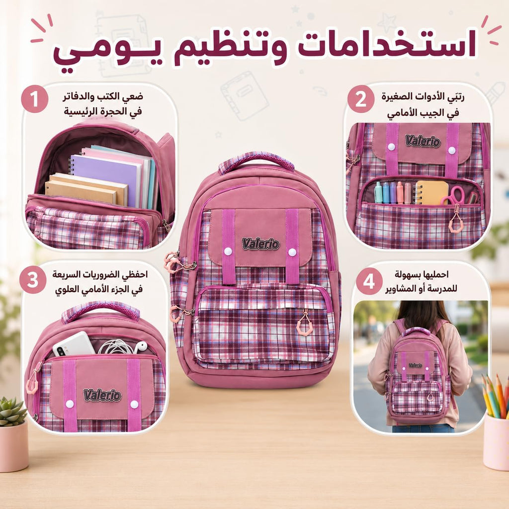 School Backpack for Nursery and Travel, Multi-Pocket Student Bookbag with Multiple Compartments, Front Pockets and Practical Everyday Size, Plaid - image 5