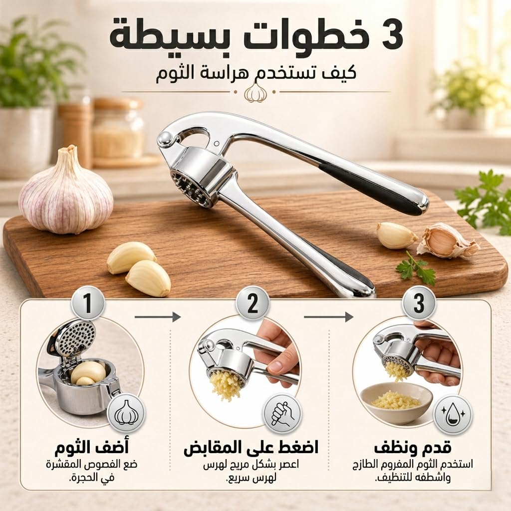 Garlic Press, Stainless Steel Manual Garlic Crusher with Ergonomic Handle, Easy-Clean Kitchen Mincer for Cloves, Ginger and Food Preparation, Silver, XD-81 - image 5