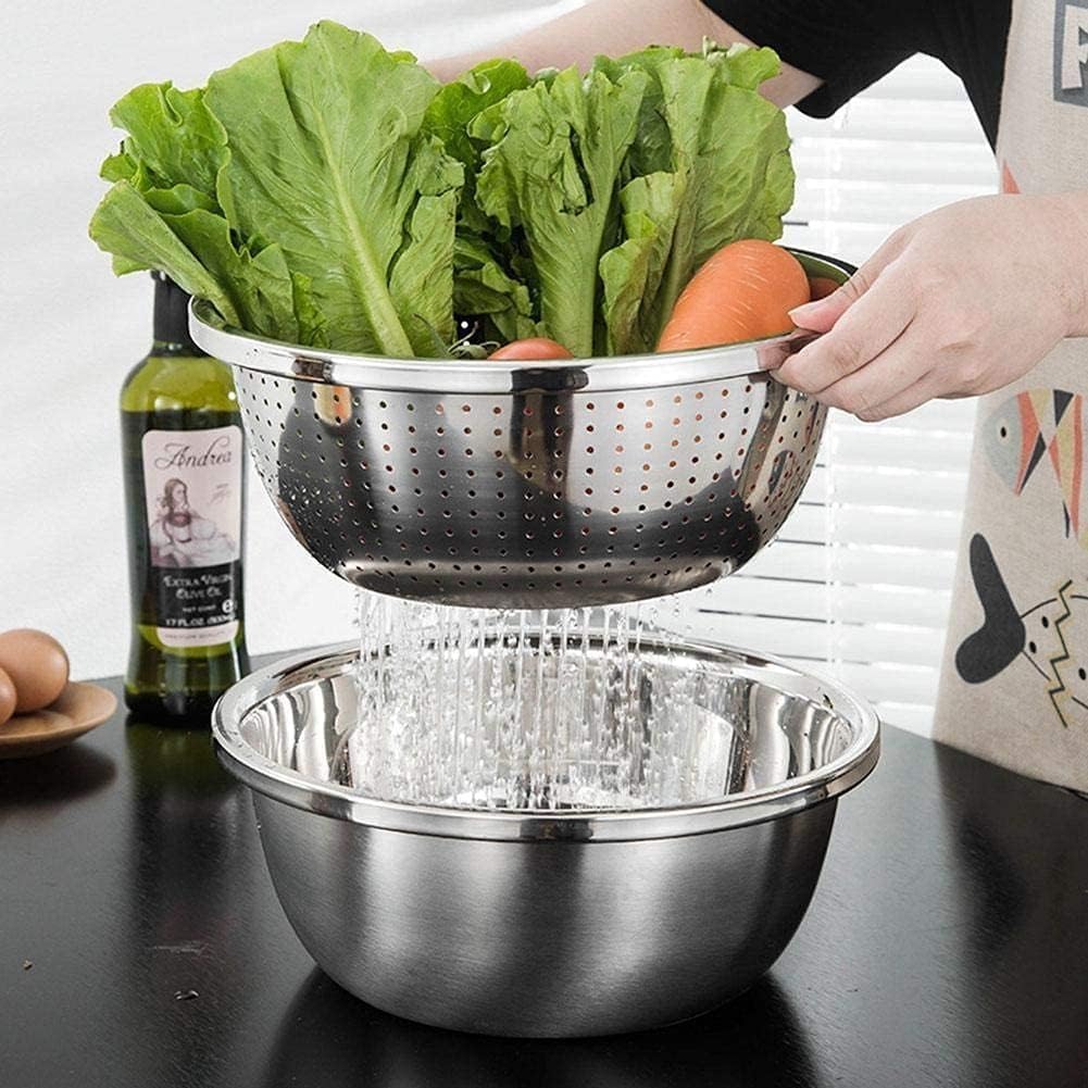 Stainless Steel Mixing Bowl 26cm with Strainer and Grater, 3-in-1 Colander Set for Washing Rice, Draining Pasta, Grating Cheese, Vegetables and Kitchen Prep - image 9