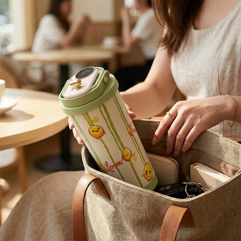 Mug with LED Temperature Display, Vacuum Insulated Stainless Steel Coffee Cup with Carry Handle, Leak Proof Lid for Hot and Cold Drinks, Car and Office Use, 500 Ml, F-1412 (Green) - image 7