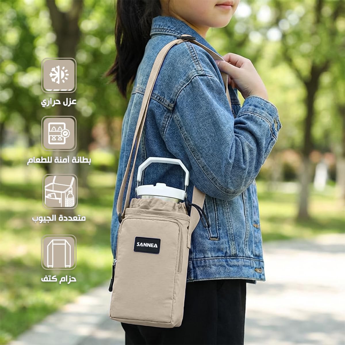 Insulated Lunch Bag 1L Thermal Tote, Waterproof Leakproof Small Cooler for Work School Travel Picnic Hot Cold Meals BB-533 (Beige) - image 2