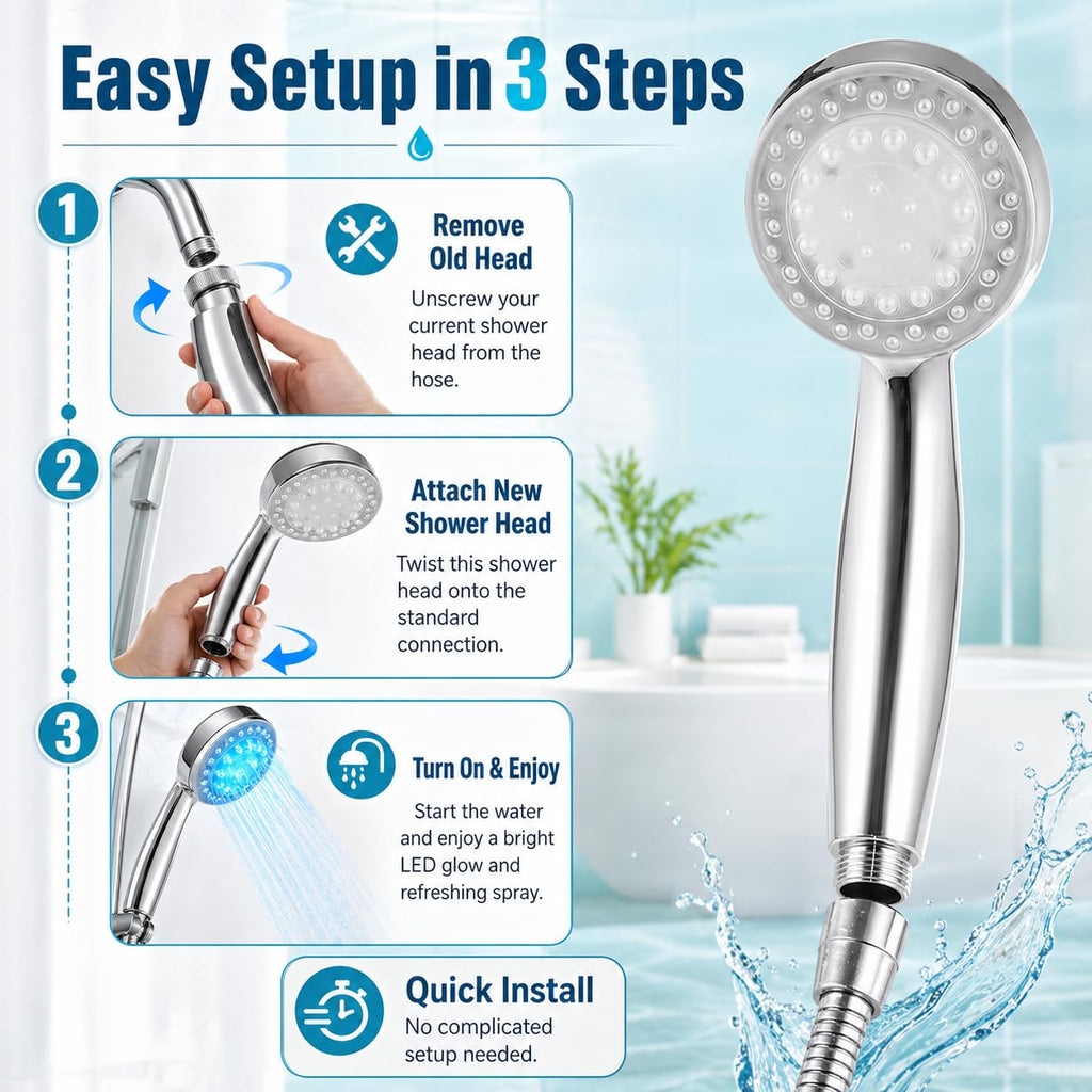 Handheld Shower Head with LED Color-Changing Light, High-Pressure Water-Powered Detachable Bathroom Sprayer for Home Spa Use, B-208 - image 5