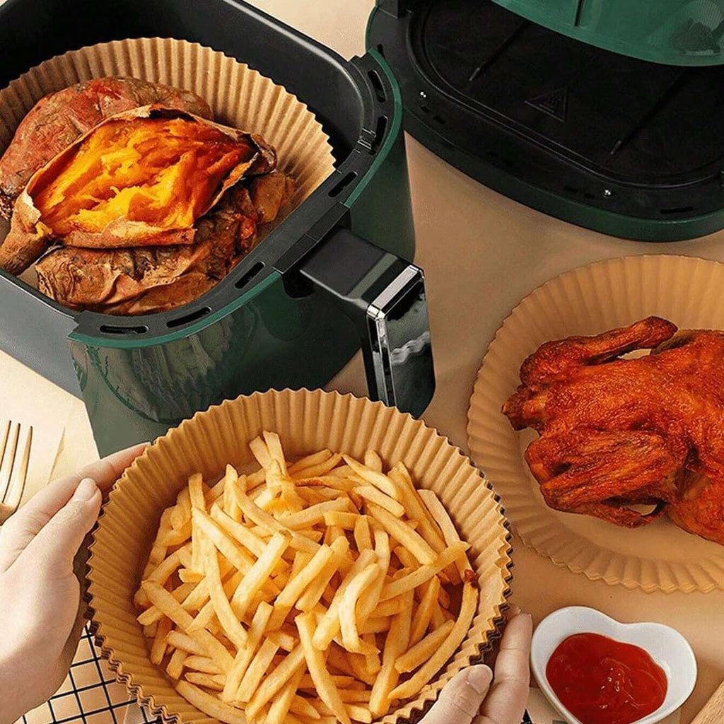 Air Fryer Liners 100 Pcs with 220 ml Oil Spray Bottle, Parchment Paper Disposable Non Stick Oil Proof Water Proof for Baking Roasting Microwave Steamer Frying Pan, Easy Cleanup - image 6