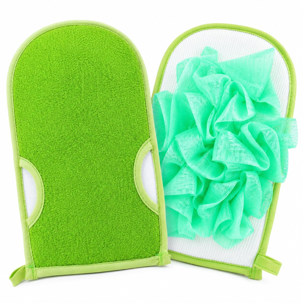 Exfoliating Glove, Body Loofah Bath Mitt with Hanging Loop, Soft Scrub Quick-Dry Wash Cloth for Men and Women, Shower and Daily Bath Care, B-618(Green) - image 1
