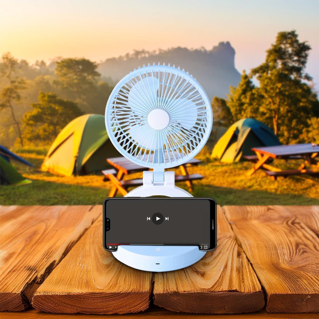 Portable Mini Fan Rechargeable Folding Desk Fan with LED Light USB 3 Speed Strong Wind for Home Office Travel Camping (Blue) - image 6