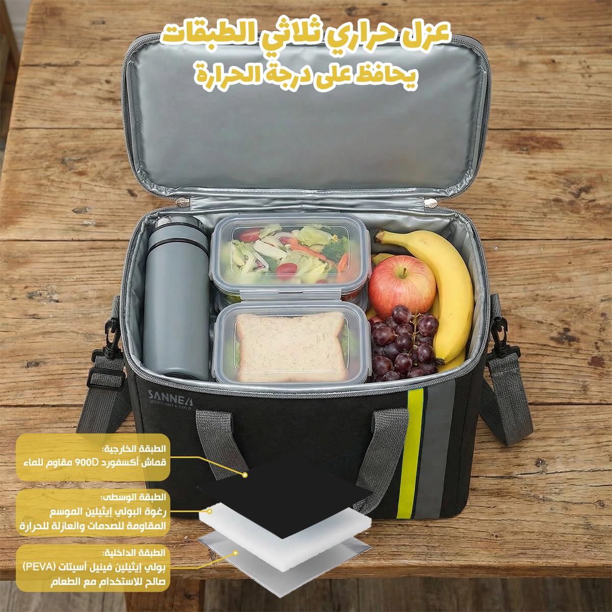 Insulated Lunch Bag 22L, Large Thermal Cooler Tote with Leak-Resistant Lining for Hot and Cold Food, Reusable Meal Bag for Work, School, Picnic and Travel, BB-571 (Black/Yellow) - image 4