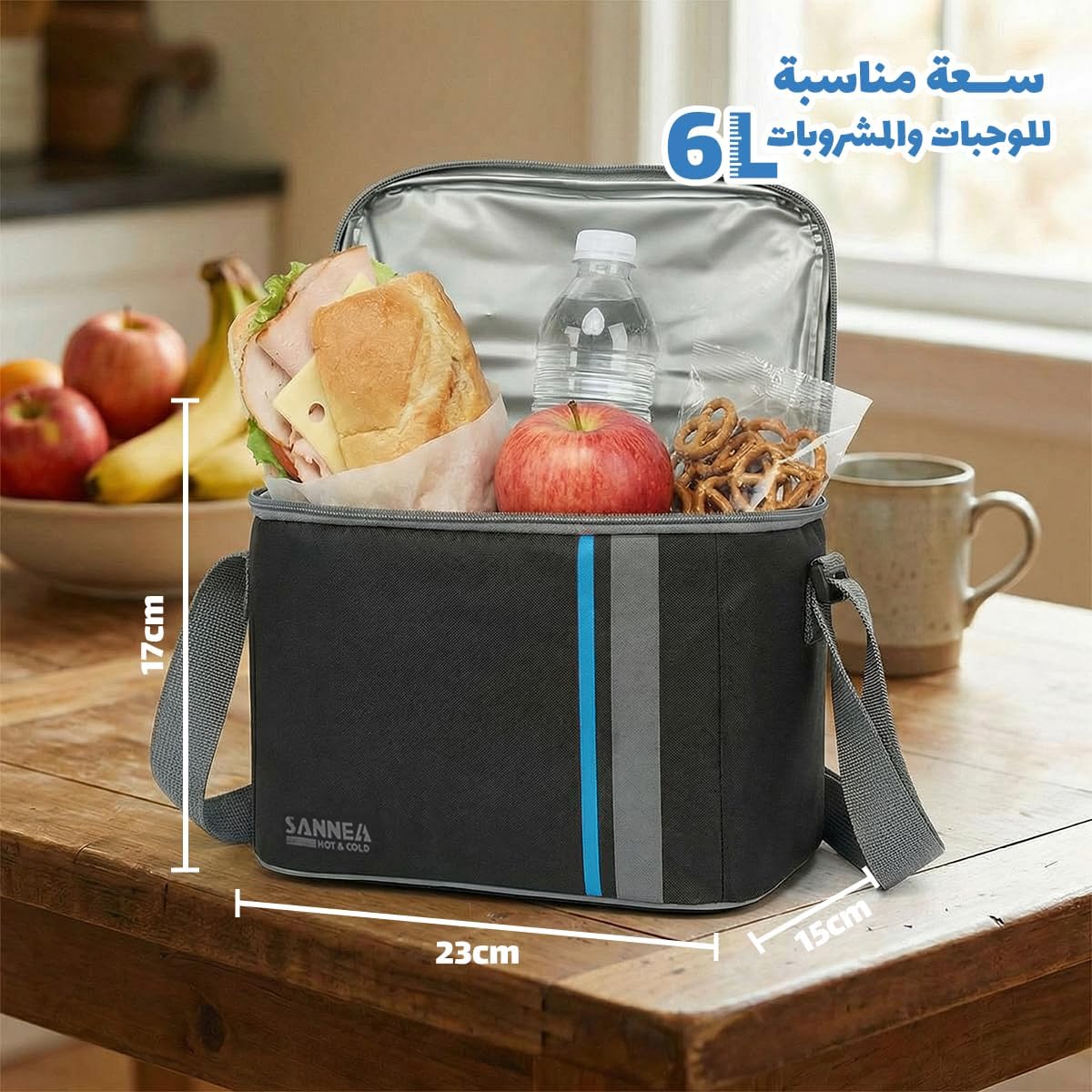 Lunch Bag, 6L Insulated Lunch Box by hanso, Thermal Food Cooler Tote, Waterproof Leakproof Storage Bag for Hot and Cold Meals, Work, School, Picnic, Travel, BB-568 (Black/Blue) - image 3