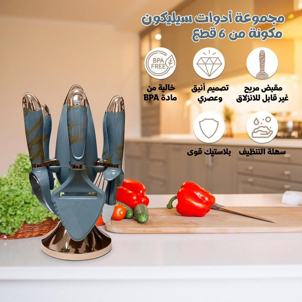 Kitchen Utensils Set, 7 Pcs Stainless Steel Cooking Tools with Holder, Whisk and Grater, BPA-Free, Easy to Clean Multifunctional Kitchenware (Grey) - image 2