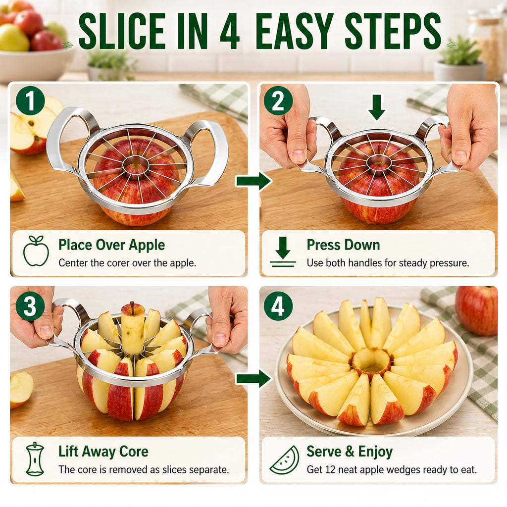Apple Slicer and Corer, 12-Slice Stainless Steel Fruit Divider with Metal Blades and Easy-Grip Handles for Apples and Pears, Manual Kitchen Cutting Tool, XE-47 - image 5