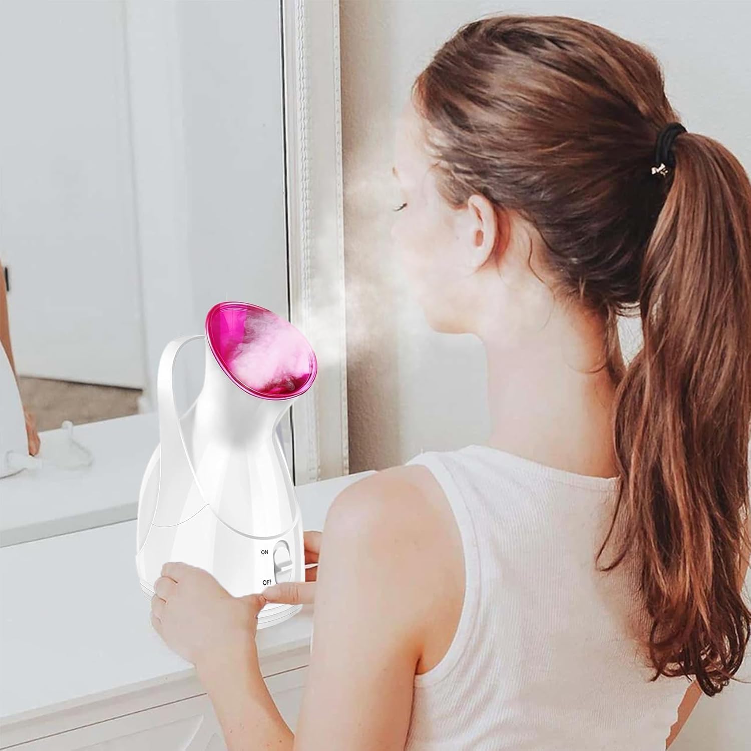 Facial Steamer 280W, Nano Ionic Face and Hair Steamer with Warm Mist, Corded Home Spa Device for Cleansing, Moisturizing and Skincare Routine, HG-608 (White) - image 6
