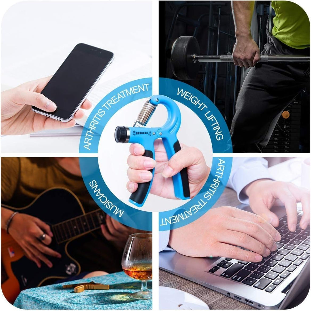 Hand Grip Strengthener Set, 5-Piece Adjustable Resistance Forearm and Finger Exerciser Kit with Hand Gripper, Finger Stretcher, Grip Ring and Squeeze Ball (Blue) - image 5