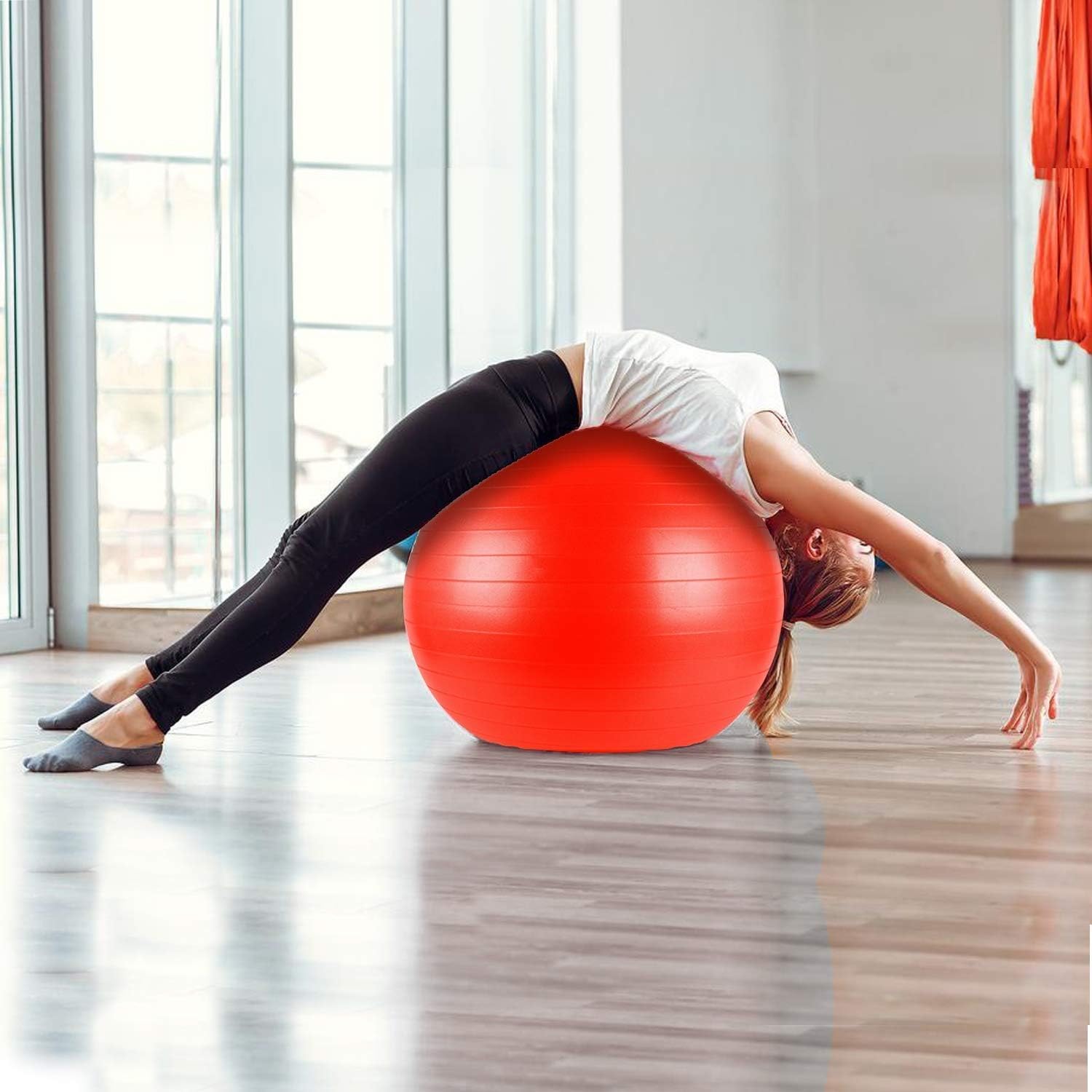 Yoga Ball Exercise Ball – Anti-Burst for Home Gym Pregnancy Pilates, Physical Therapy & Balance Training Stability Ball with Quick Pump – Slip-Resistant Swiss Ball (Red) (65cm) - image 5