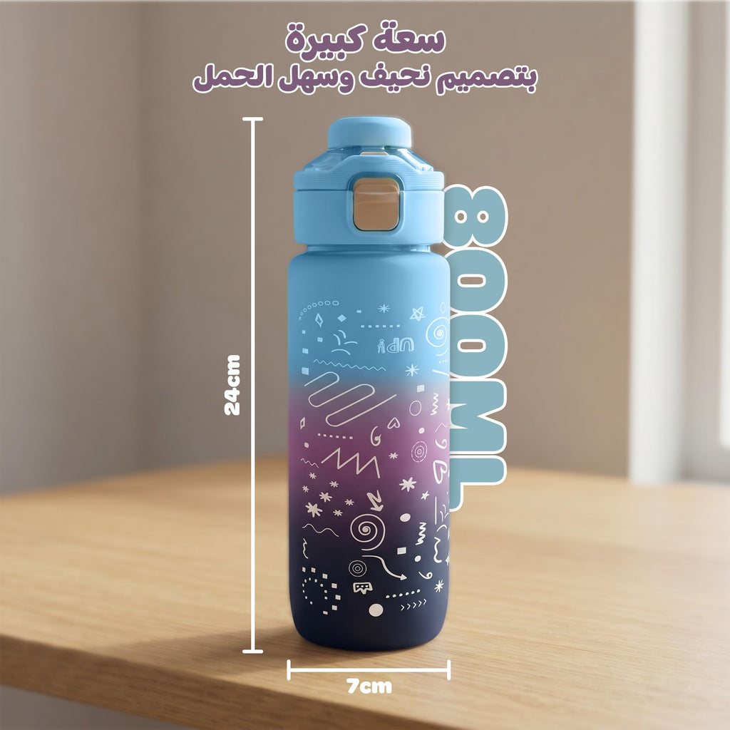 Water Bottle 800ml with Carry Handle, BPA-Free Plastic Sports Bottle, Leak-Resistant Locking Lid, Portable Drinking Bottle for Gym, Travel, School and Outdoor Use, FL-1266, Blue - image 5