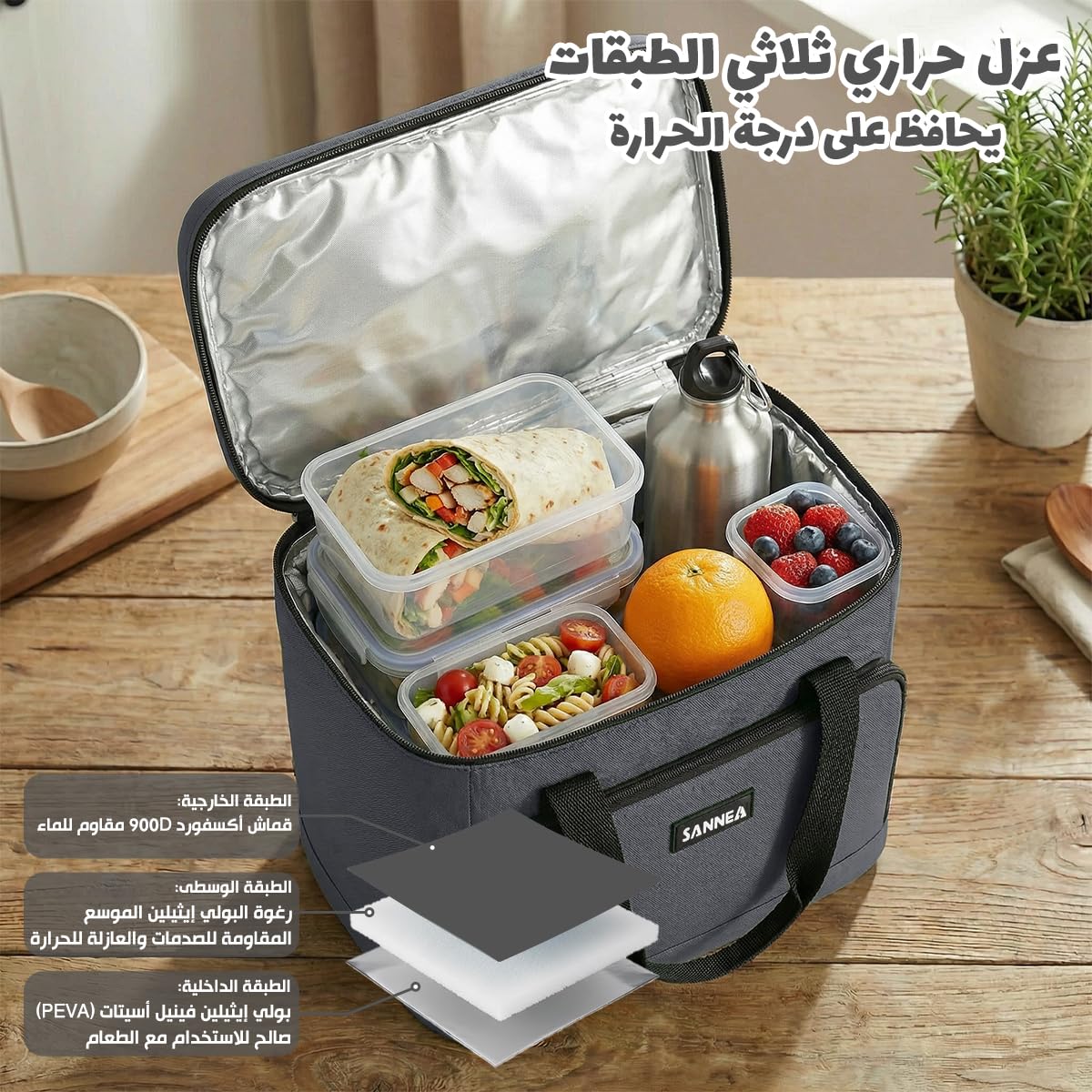 Lunch Bag 18 L, Insulated Thermal Cooler Tote, Waterproof Leakproof Food Storage for Hot and Cold Meals, Work, School, Picnic and Travel, BB-563 (Grey) - image 4
