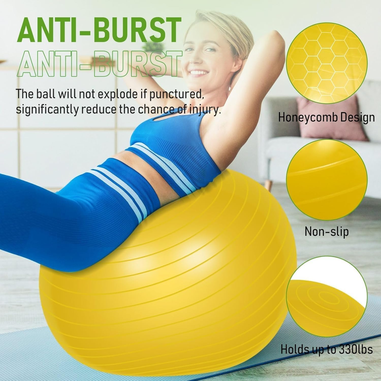 Exercise Ball Yoga Ball Gym Ball – Pilates Swiss Stability Anti-Burst Birthing Ball With Pump For Home Workout & Office Chair, 65 Cm - image 5