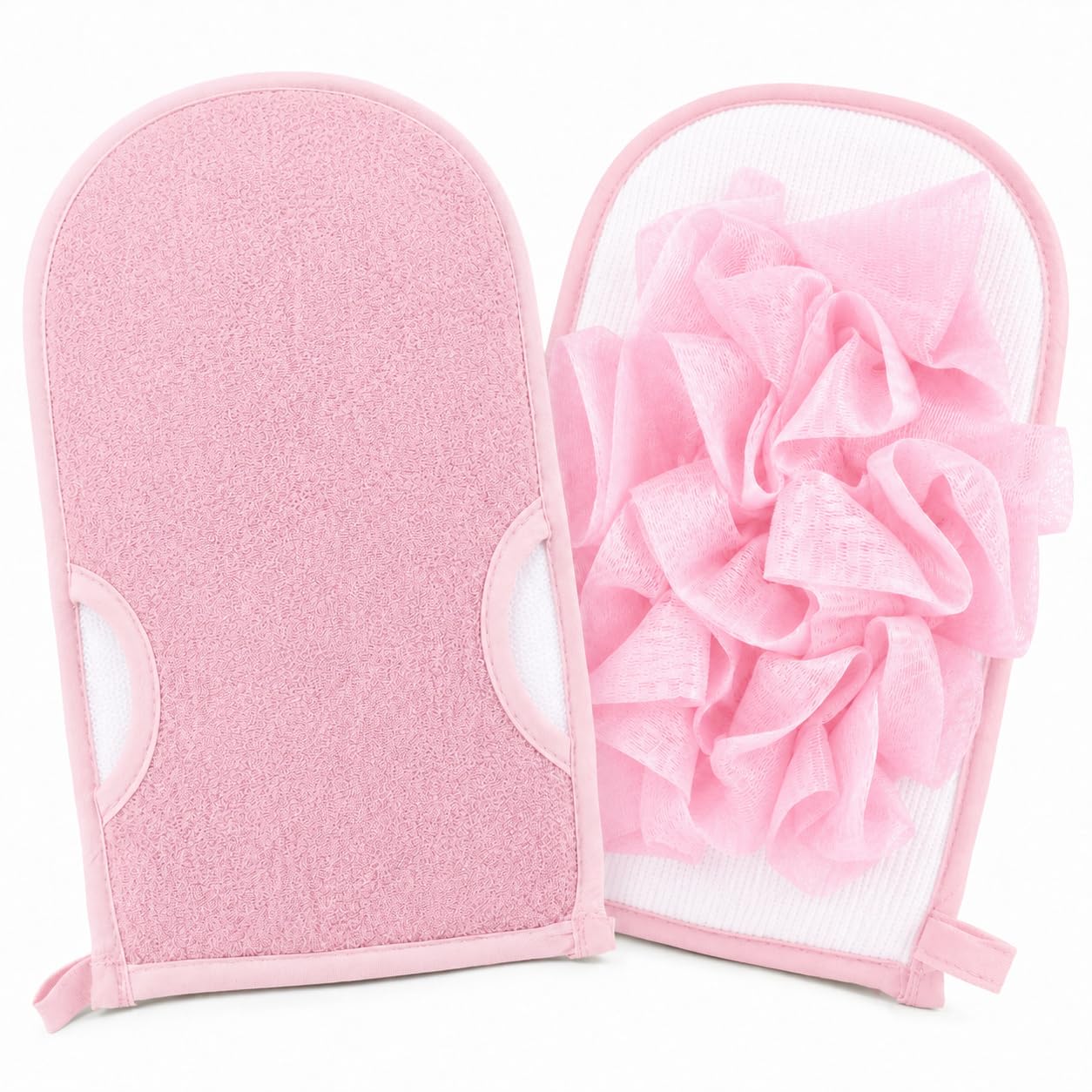 Exfoliating Glove, Body Loofah Shower Bath Mitt with Hanging Loop, Soft Quick-Dry Wash Cloth for Men and Women, B-618 (Pink) - image 1