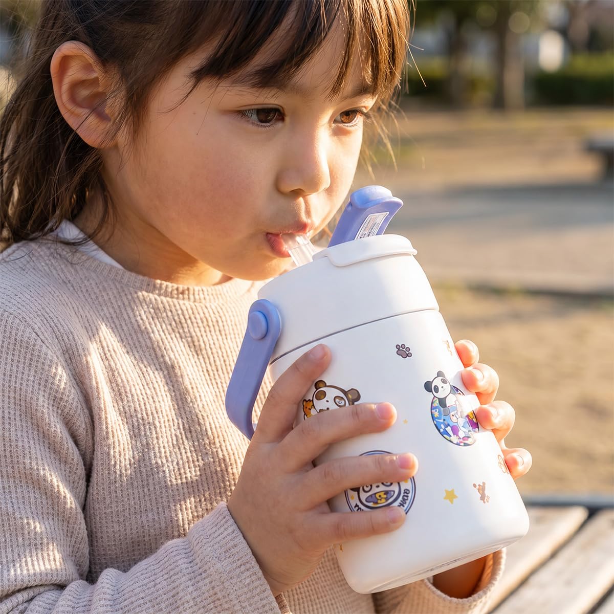 Cup with Straw Lid 400ml Stainless Steel Insulated Water Bottle, Carry Handle, Leak-Proof for Hot and Cold Drinks, School Travel Home F-1540 (Blue) - image 6