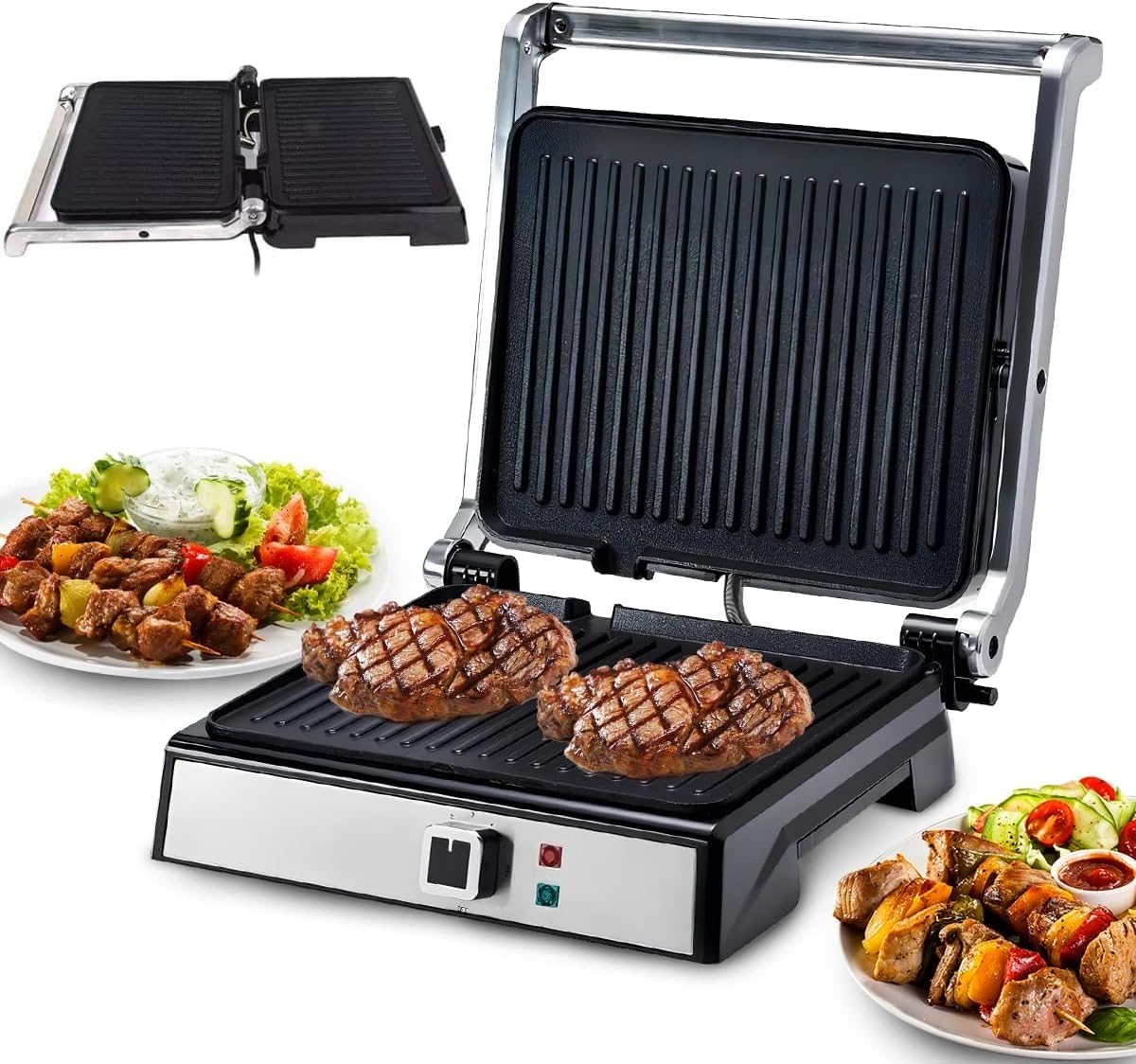 Electric Grill 1800W, Non-Stick Indoor Grilling Machine with 30 x 24cm Plate, Adjustable Temperature, Cool-Touch Handle and Power Ready Indicators, KB1048 - image 1