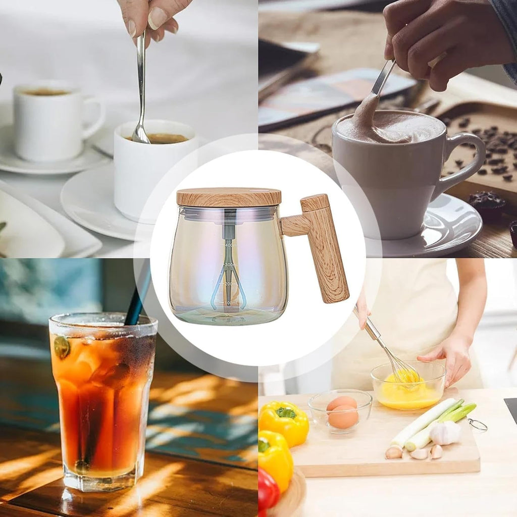 Self Stirring Mug 400 ml, Automatic Mixing Cup, High Borosilicate Glass Electric Coffee Cup With Lid, Portable For Travel, Home, Office, Gym - image 5
