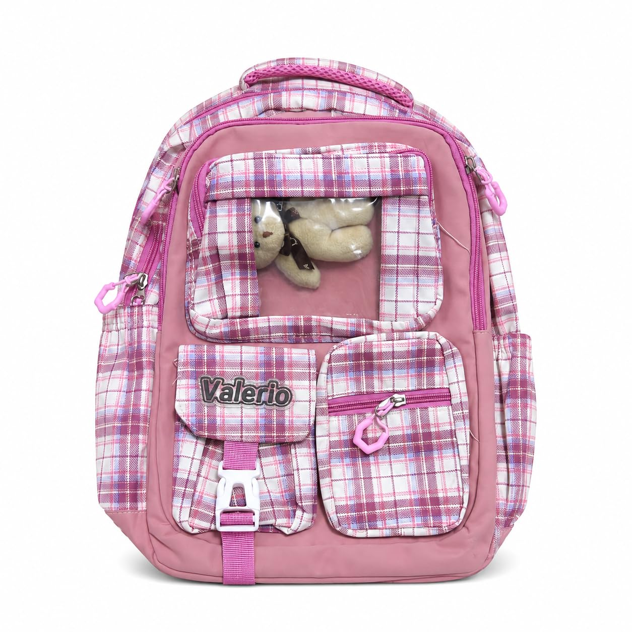 School Backpack for Nursery and Daily Use, Multi-Pocket Student Bookbag for Day Trips, Activities and Everyday Essentials, Plaid (Pink) - image 1