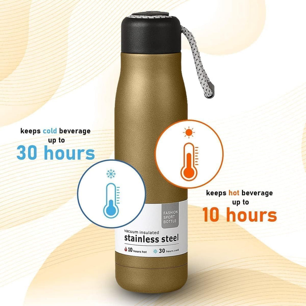 Water Bottle 500ml Stainless Steel Vacuum Insulated Double Wall Leakproof BPA-Free Reusable for Gym School Travel Office Sports (Gold) - image 6