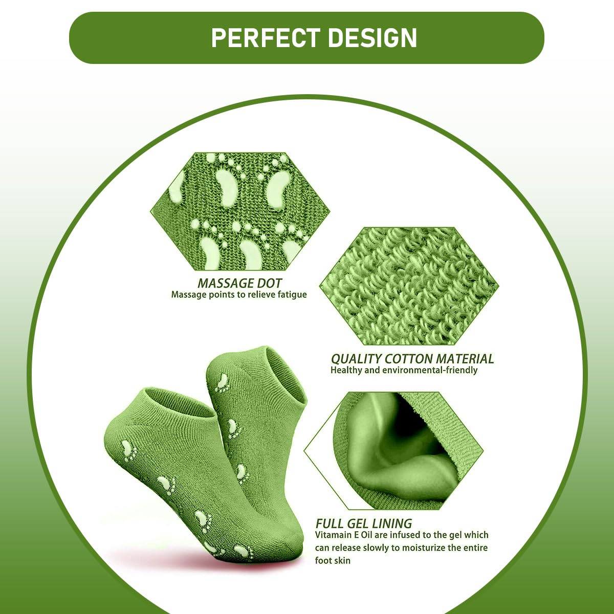 Moisturizing Gel Socks for Dry Cracked Heels, Silicone Spa Heel Socks with Jojoba Oil Olive Oil Vitamin E, Foot Care Pedicure Socks for Women and Men, Reusable Soft Feet Treatment, hanso (Green) - image 5