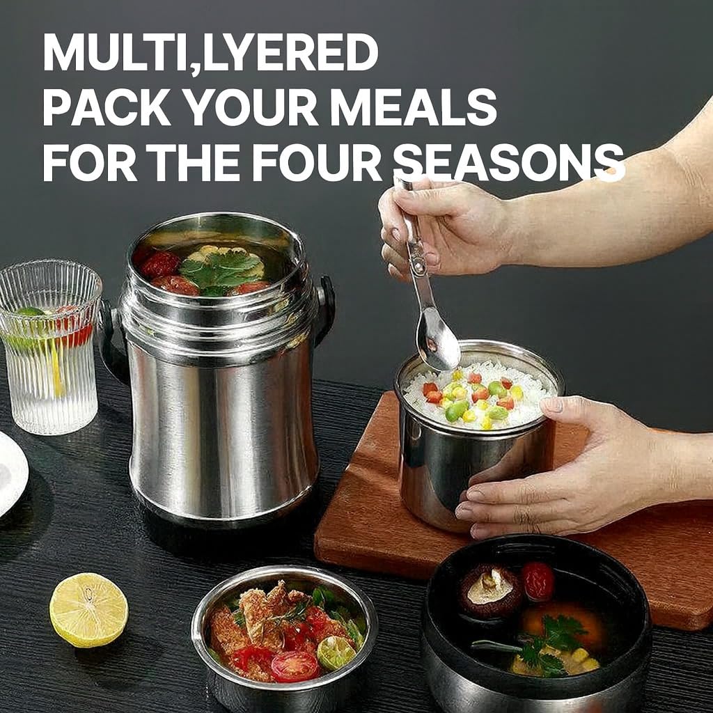 Lunch Box 1.6 L, Stainless Steel Vacuum Insulated Food Container with Spoon, Thermal Meal Pot for Hot and Cold Food, Work, School, University and Travel, HH-50 (Red) - image 2