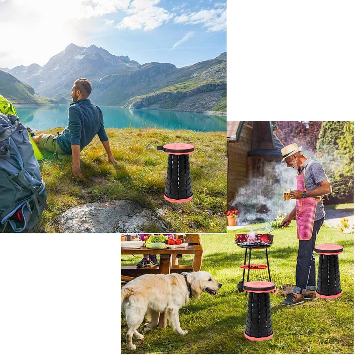 Camping Stool, Portable Telescopic Folding Seat, Collapsible Retractable Sturdy Chair Supports 220lbs for Fishing, Hiking, Travel, Queuing and Gardening (Red) - image 7