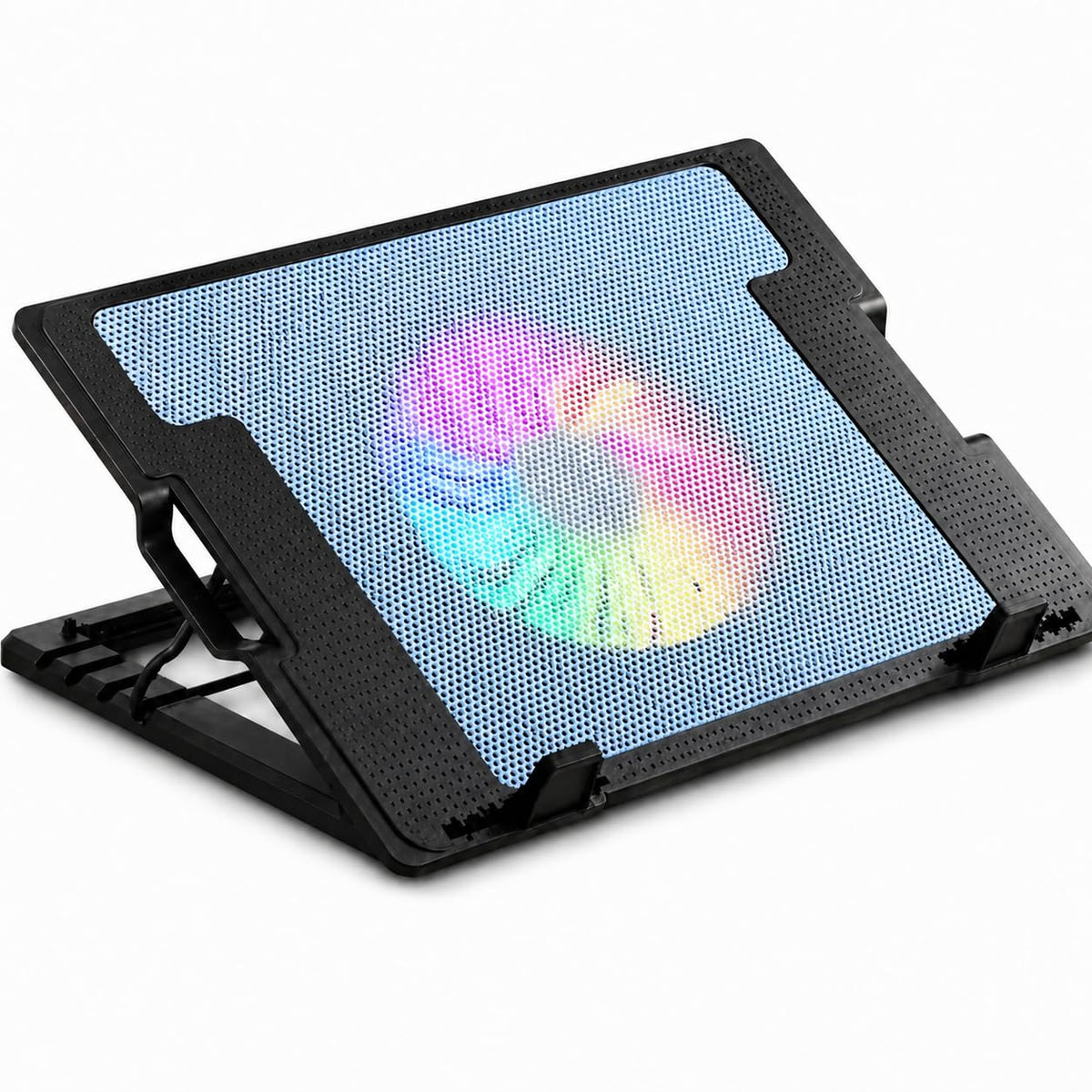 Laptop Cooling Pad with Adjustable Stand, USB-Powered Quiet Fan, LED Light and Anti-Slip Surface for Office, Gaming and Notebook Use, ZR450 (Blue) - image 1