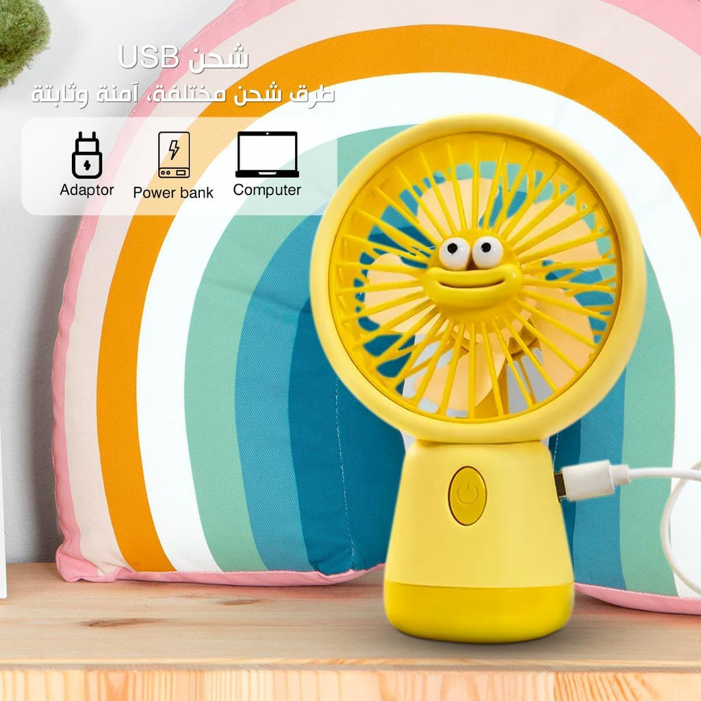 Mini Fan, Portable USB Handheld and Desktop Design, 3 Speed Compact Personal Cooling 1.5W for Home, Office, Study and Travel, YS-2325 (Yellow) - image 5
