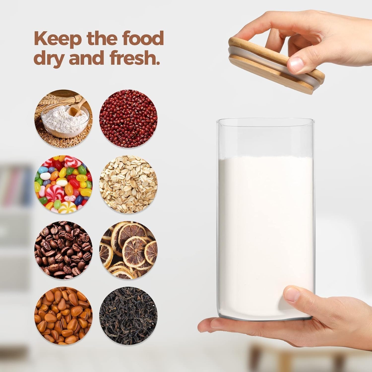 Airtight Food Storage Containers 4 Pcs, Clear Acrylic 1600ml Canister Set with Lids for Cereal, Flour, Sugar, Coffee, Tea, Pasta and Pantry Organization - image 3