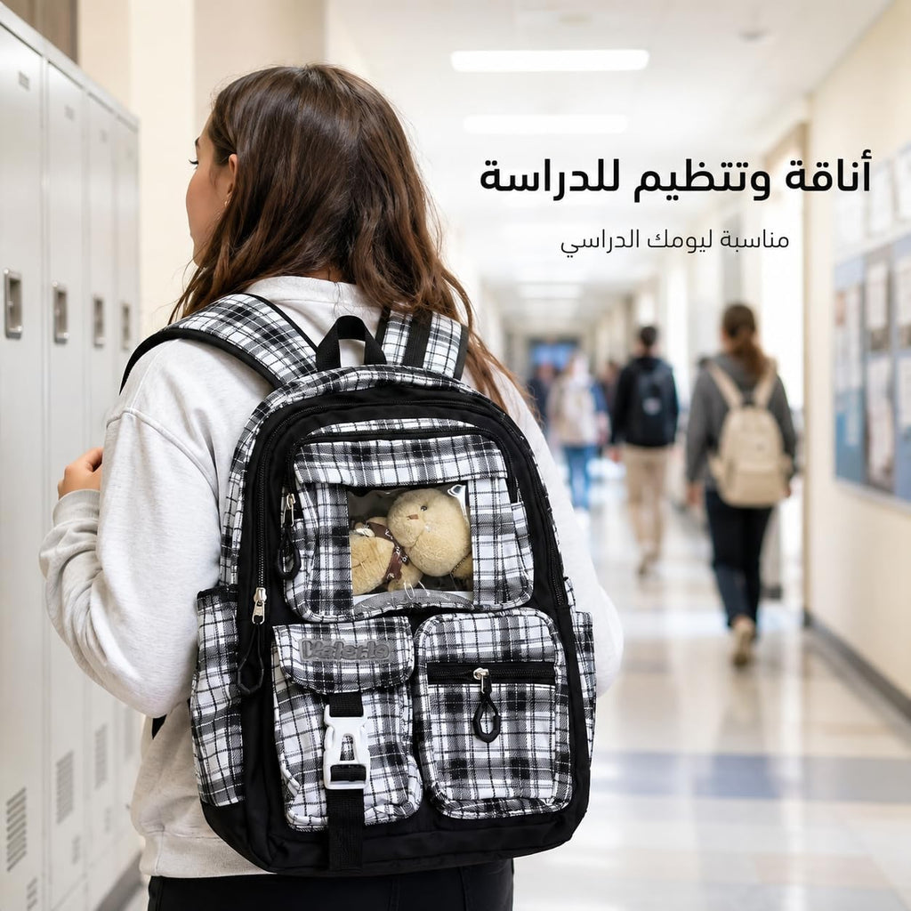 School Backpack for Nursery and Daily Use, Multi-Pocket Student Bookbag for Day Trips, Activities and Everyday Essentials, Plaid - image 6