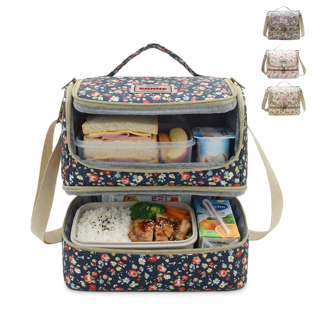 Lunch Bag 11 L, Insulated Thermal Cooler Tote, Waterproof Leak-Resistant Food Storage for Hot and Cold Meals, Work, School, Picnic and Travel, BB-549 (Navy Floral) - image 1