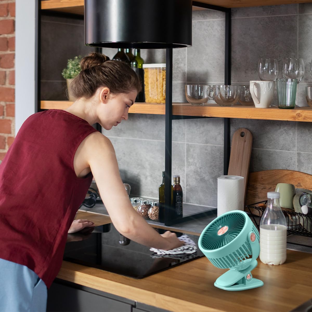 Portable Fan, Mini USB Handheld Desk Model with Stand, 3 Speeds and 5W Power for Travel, Home, Office and Personal Cooling, ZB125, Light Green - image 6