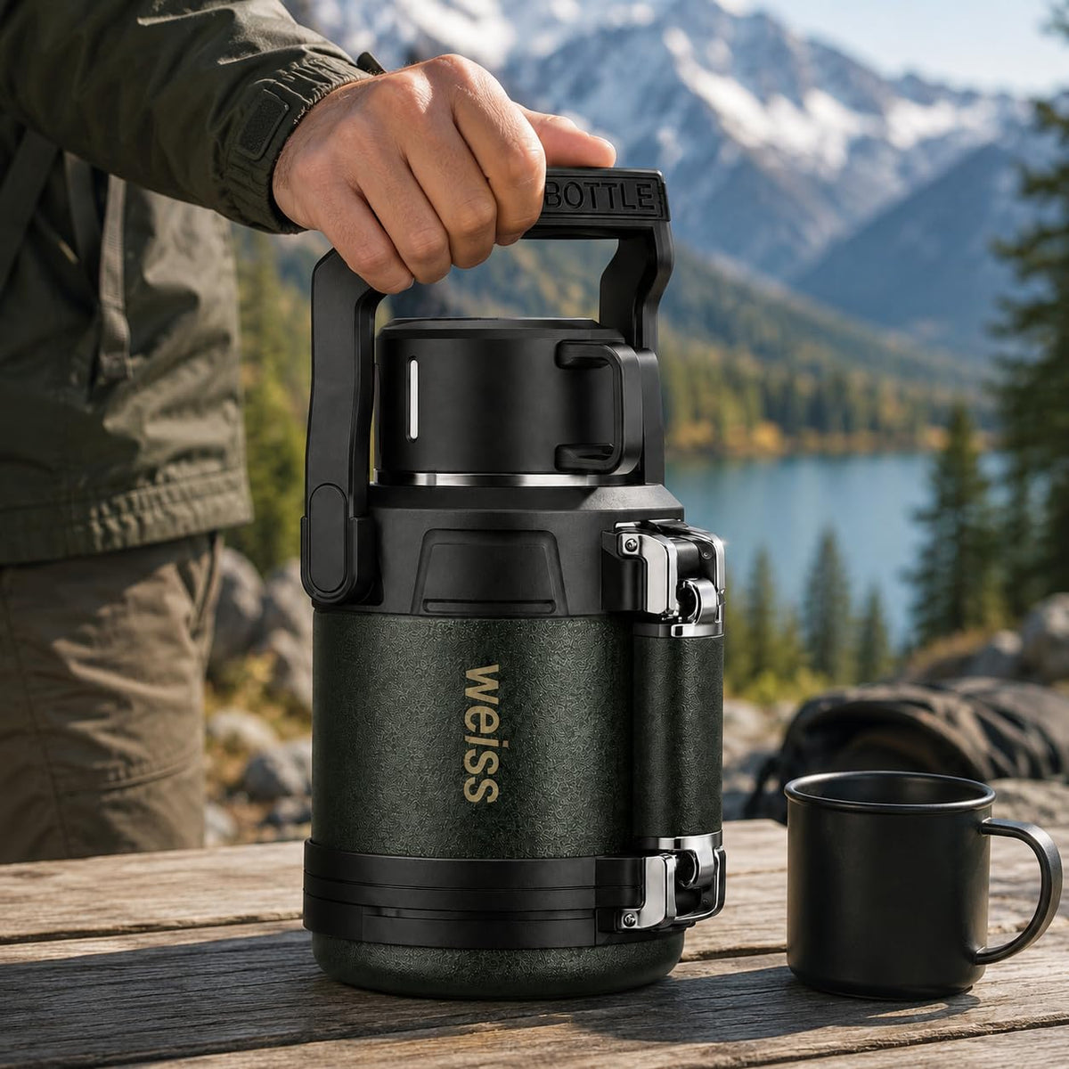 Insulated Stainless Steel Water Bottle 2.3L, 316 Vacuum Flask with Carry Handle, Leakproof Hot and Cold Travel Bottle for Gym, Office, Camping and Daily Use, F-1522 (Army Green) - image 8