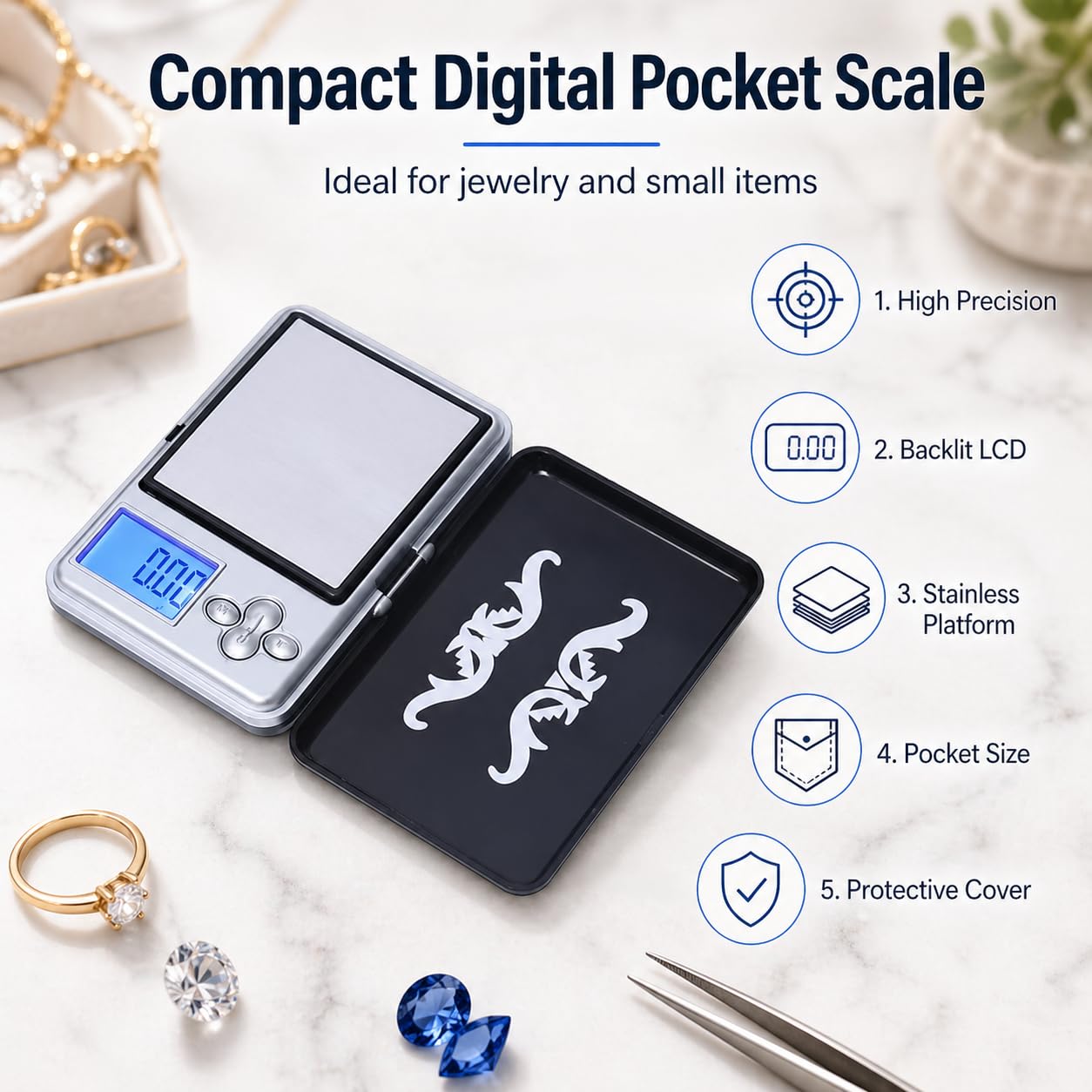 Digital Pocket Scale 200g x 0.01g, Mini Precision Jewelry Scale with LED Display for Gold, Silver, Diamonds, Coins and Small Items, Black and Silver - image 2