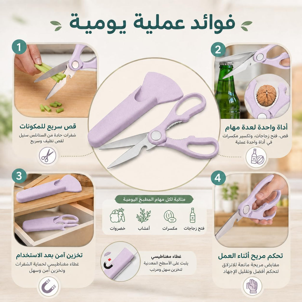 Kitchen Scissors Stainless Steel With Magnetic Cover Multi-Function Shears With Nut Cracker Bottle Opener Cutter For Chicken Meat Herbs Vegetables Household Cooking Tools, S-233 (Pink) - image 3