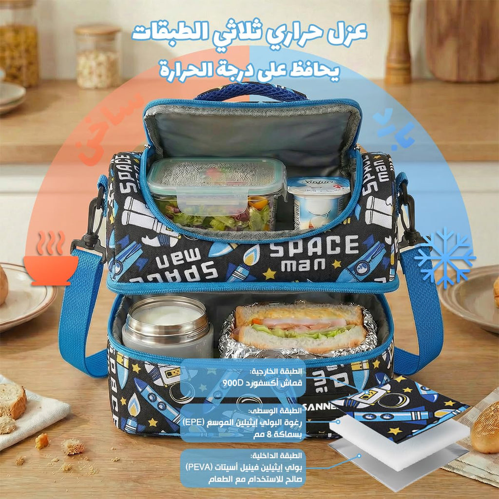 Lunch Bag 7 L, Insulated Thermal Cooler Tote, Waterproof Leak-Resistant Food Carrier for Hot and Cold Meals, Work, School, Picnic and Travel, Beach Design, BB-541 (Blue) - image 4