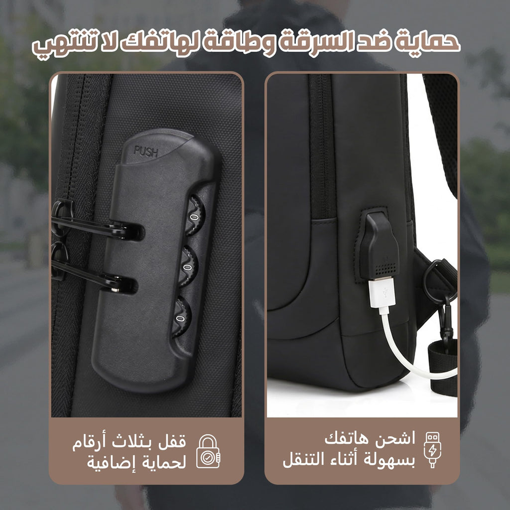 Crossbody Bag for Men and Women, Sling Chest and Shoulder Bag with Combination Lock, USB Access Port, Multiple Pockets and Water-Resistant Exterior for Travel and Daily Use (Black) - image 4