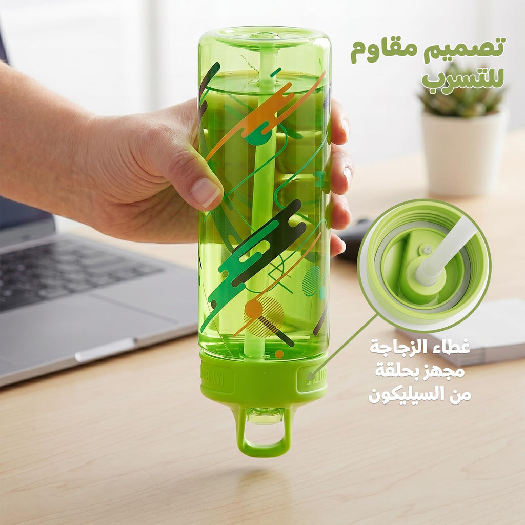 Water Bottle 650ml BPA-Free Plastic with Carry Handle, Leak-Resistant Sports Drinking Bottle for Gym, School, Travel, Home and Outdoor Use, FL-236-B, Green - image 4