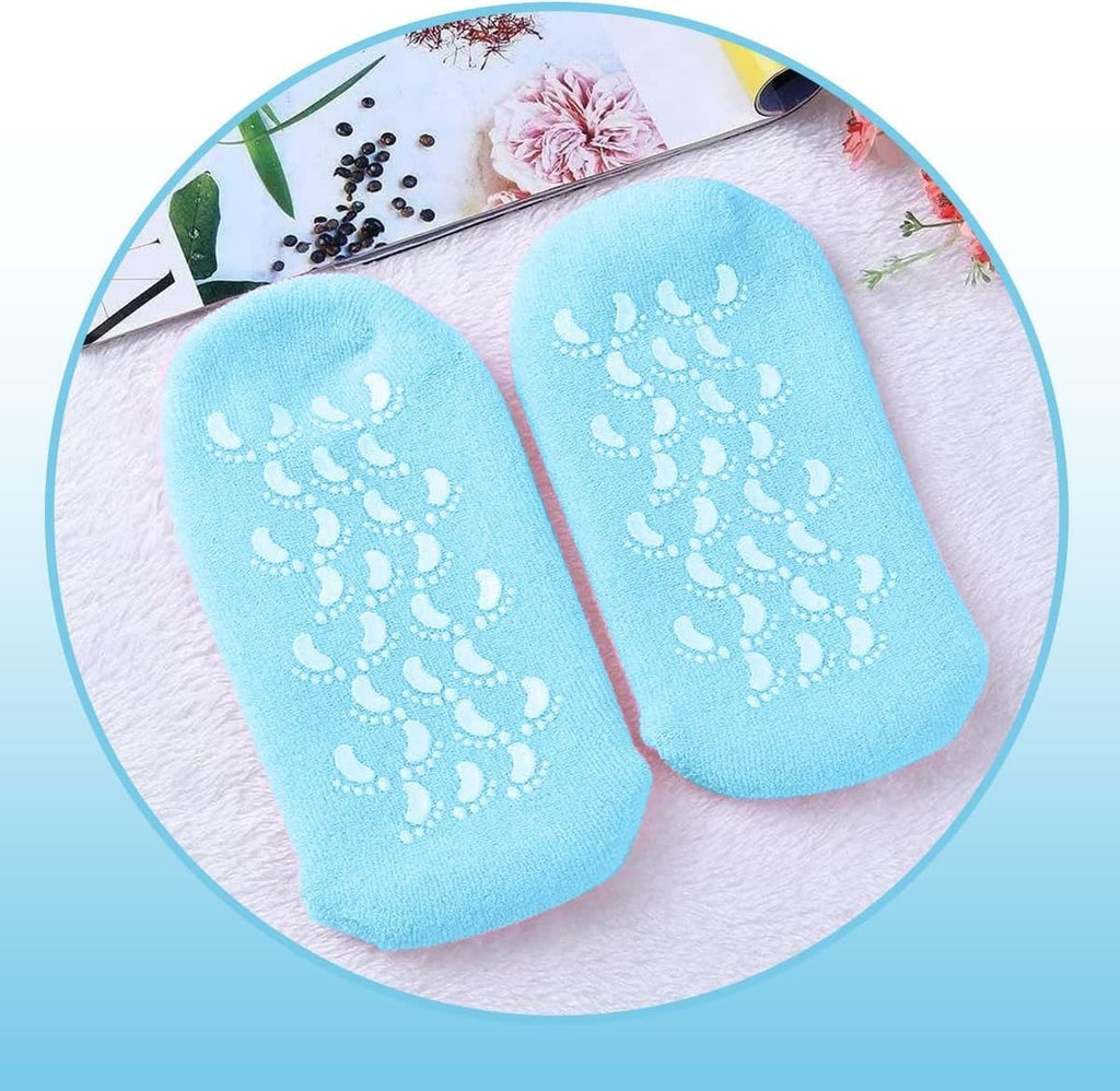 Moisturizing Socks Gel Heel Socks for Dry and Cracked Heels with Jojoba Oil Olive Oil and Vitamin E One Size Softening Spa Socks (Blue) - image 7