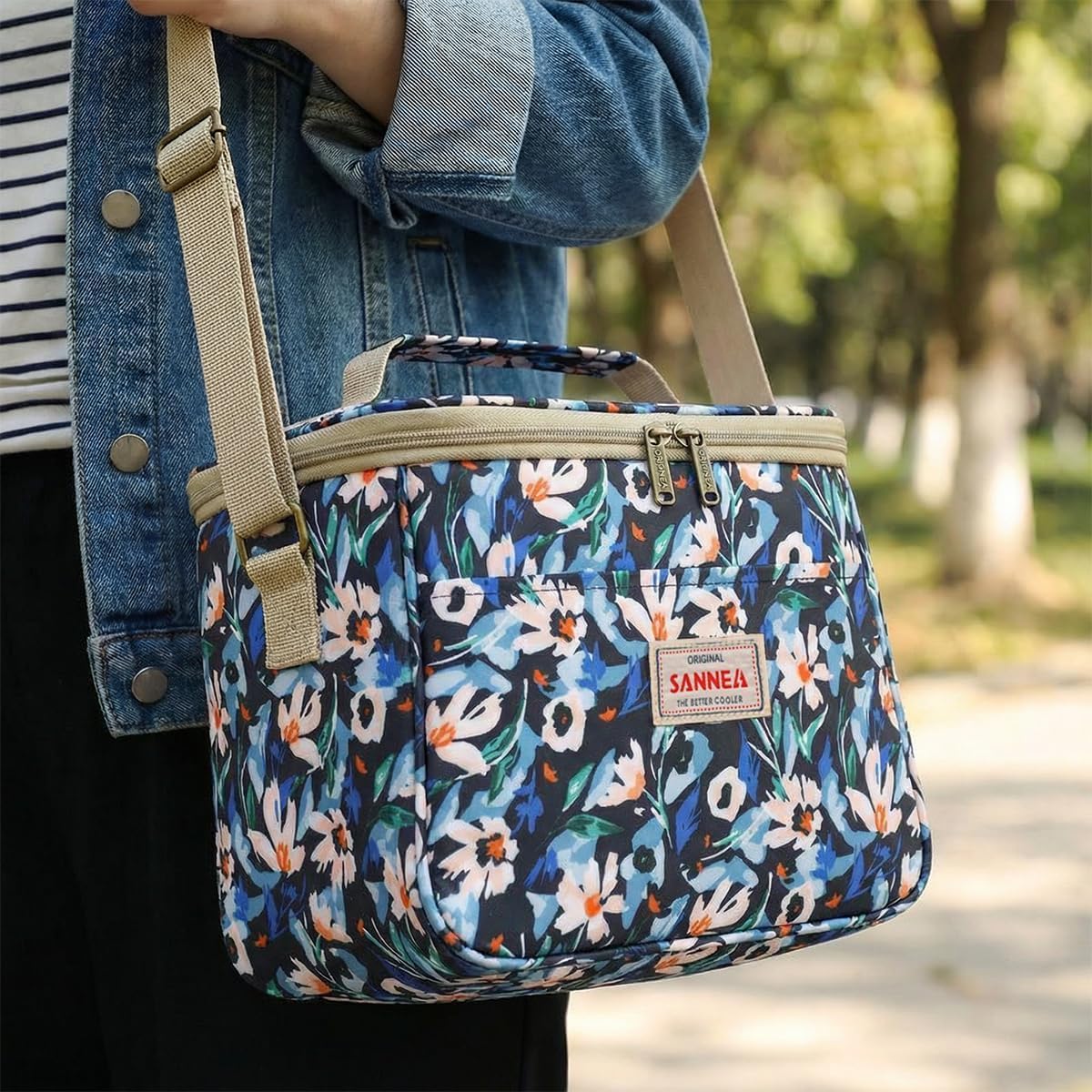 Insulated Lunch Bag 7.5L, Thermal Cooler Tote with Leak-Resistant Lining for Hot and Cold Food, Reusable Meal Bag for Work, School, Travel and Picnic, BB-548 (Blue Floral) - image 5