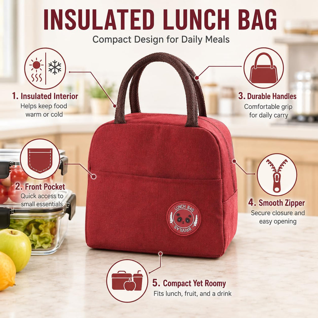 Lunch Bag 1.5L, Insulated Thermal Cooler Tote, Leak-Resistant Foldable Food Storage Bag for Work, School, Office, Beach, Travel and Picnic, Red - image 2