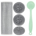 Dish Scrubber with Handle, Stainless Steel Scrub Sponge, Long Removable Grip Cleaning Brush for Pots, Pans, Dishes, Sinks and Stove Grates, 1 Piece (Green) - image 1