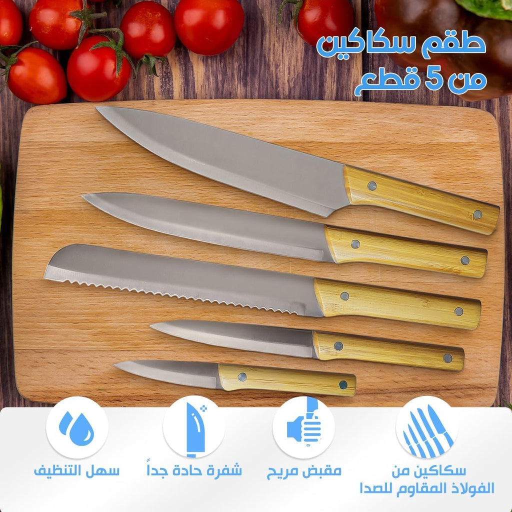 Kitchen Knife Set 5 Pieces Stainless Steel Chef Knives Wood Handles for Meat Vegetables Fruit Chopping Slicing Home Kitchen Prep - image 2