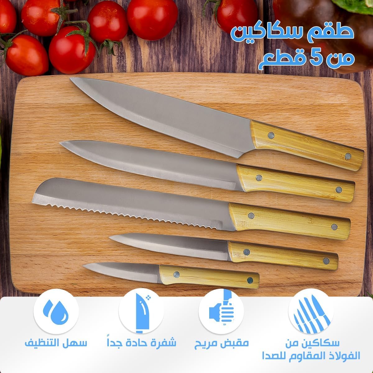 Kitchen Knife Set 5 Pieces Stainless Steel Chef Knives Wood Handles for Meat Vegetables Fruit Chopping Slicing Home Kitchen Prep - image 2