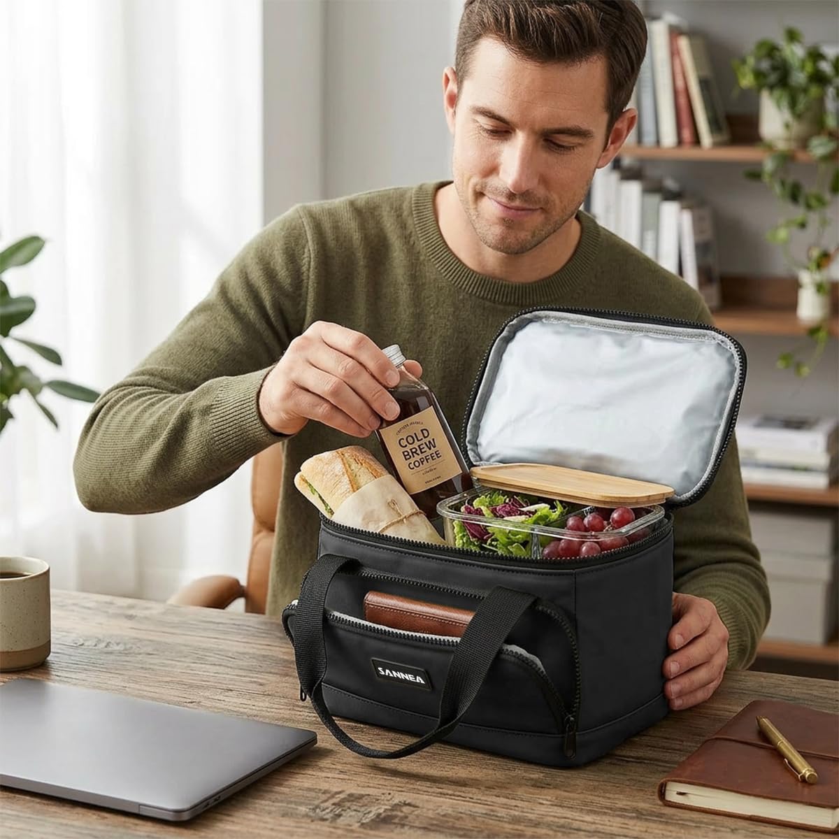 Lunch Bag 7 L, Insulated Thermal Cooler Tote, Waterproof Reusable Food Storage Carrier for Hot and Cold Meals, Work, School, Picnic and Travel, BB-561 (Black) - image 5